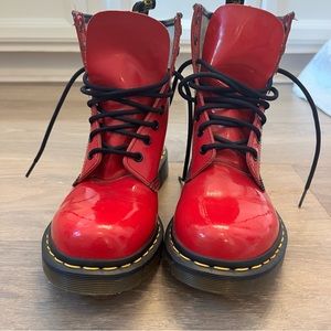 Red Patent Leather Dr. Martens Combat Boots Women’s Size 8